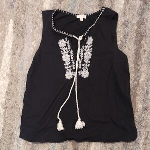Embroidered Black Sleeveless Top